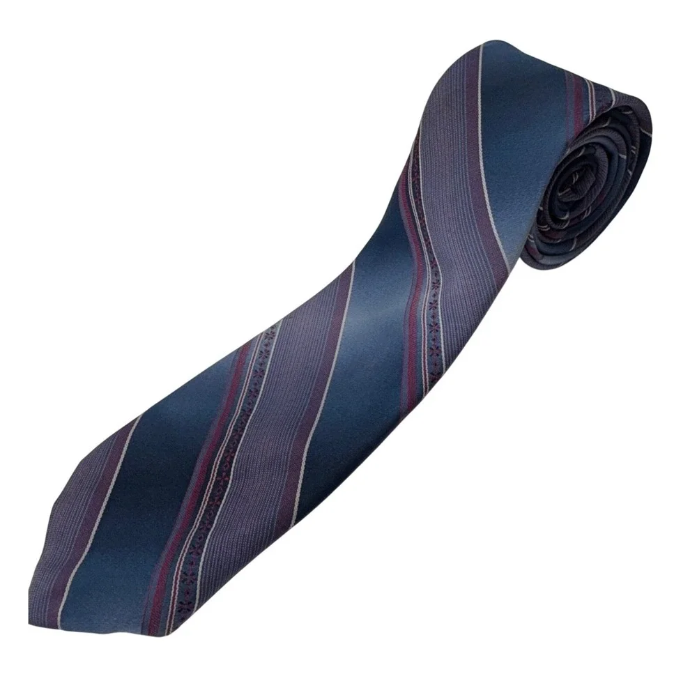 Delmani Italy New York Men Silk Tie Blue Purple Striped Geometric Floral Pattern